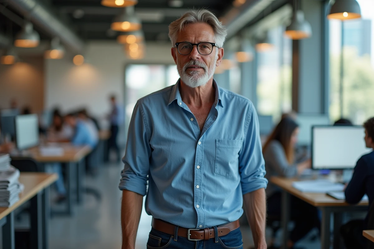 Journaliste en mouvement dans une newsroom animée