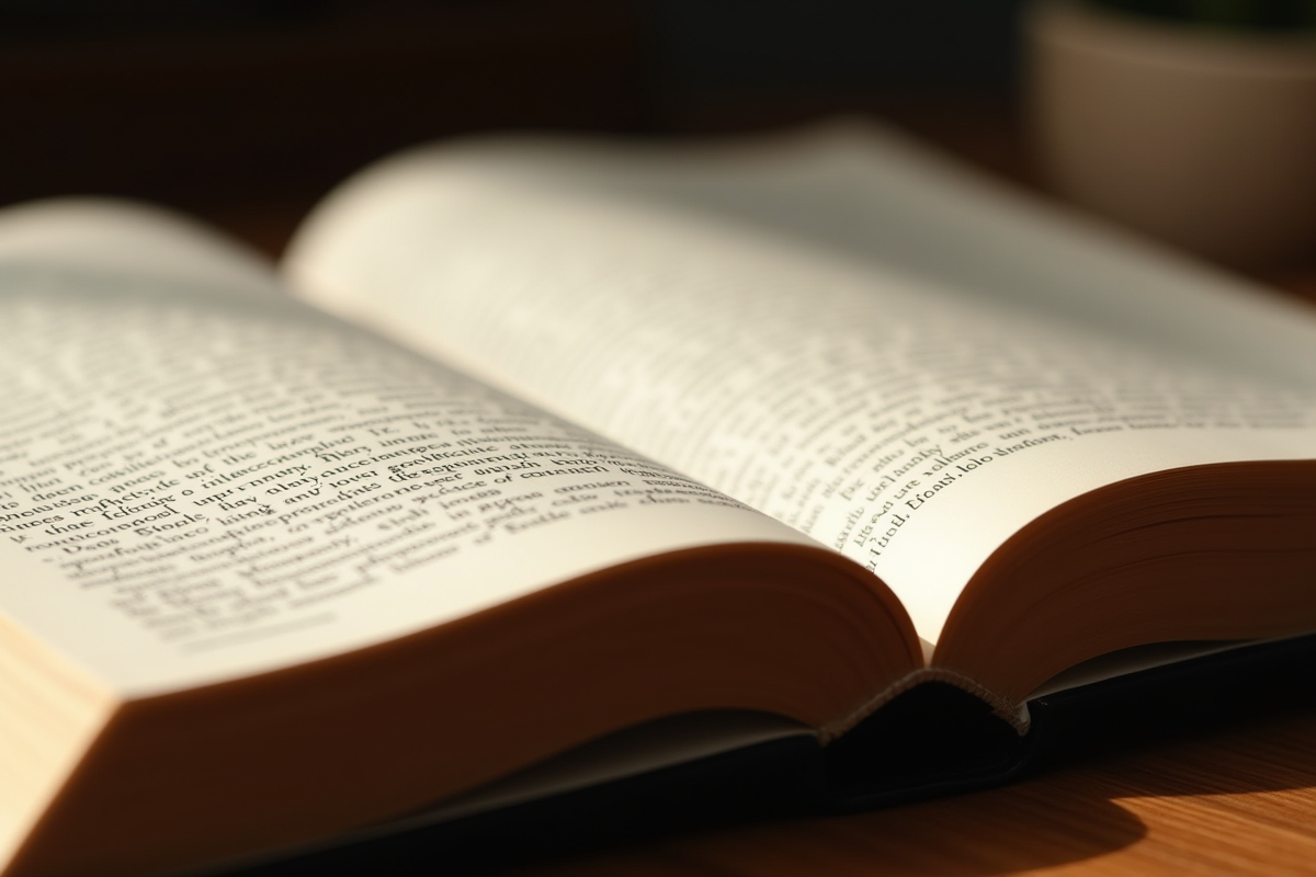 Livre de droit ouvert avec page surlignée en lumière naturelle