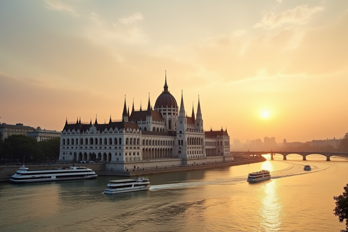 Bâtiment du Parlement à Budapest au lever du soleil