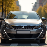 Peugeot 308 neuve stationnee en ville en plein jour