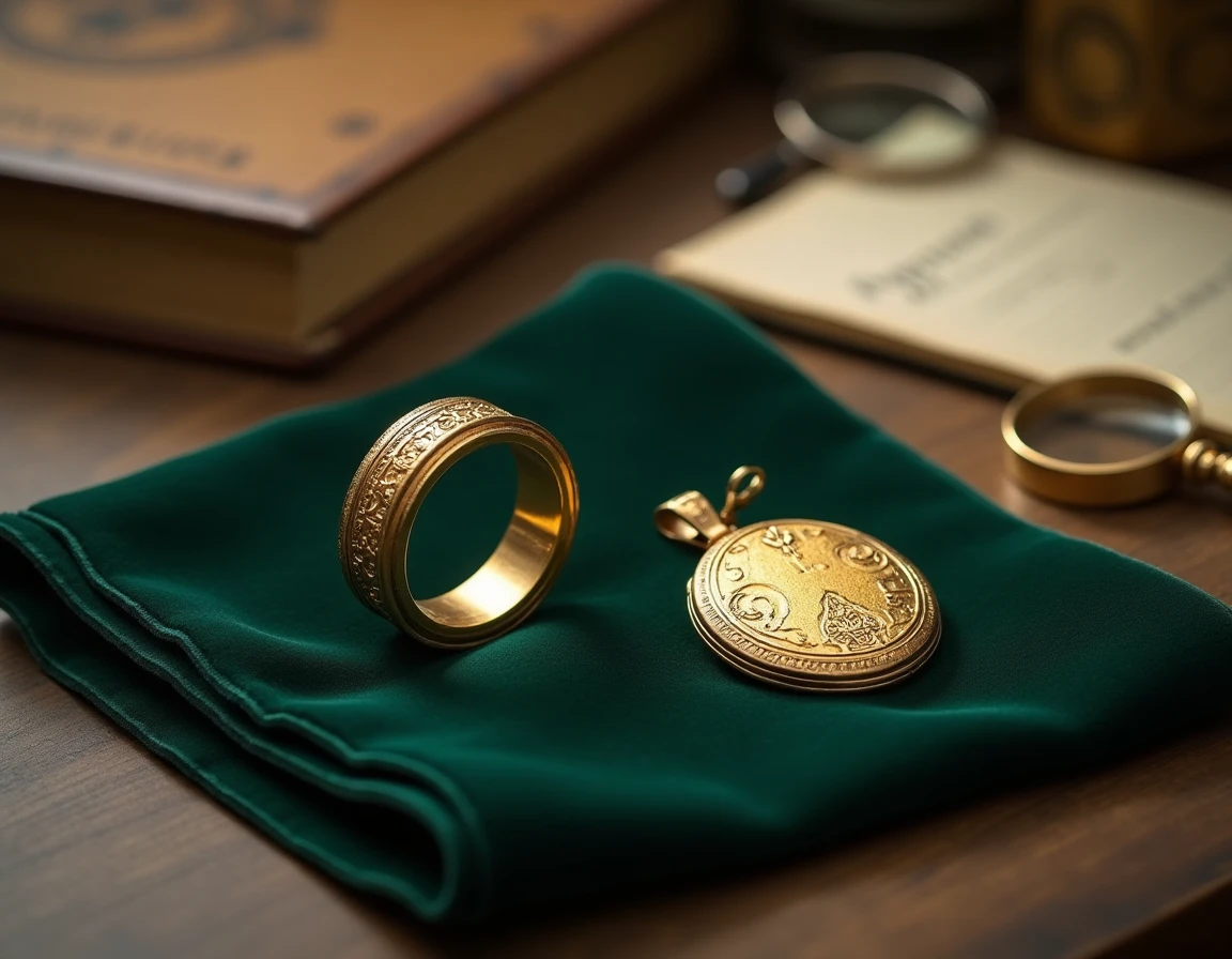 Poinçons étrangers sur des bijoux anciens en or posés sur velours vert