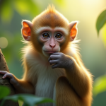 Portrait d'un singe pensif sur une branche en forêt