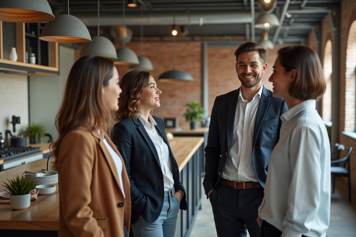 Trois jeunes professionnels discutant près d