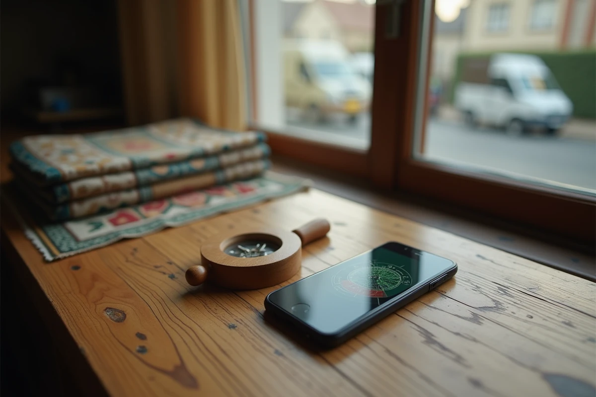Boussole de prière et application qibla sur smartphone pour trouver la direction de La Mecque à Argenteuil