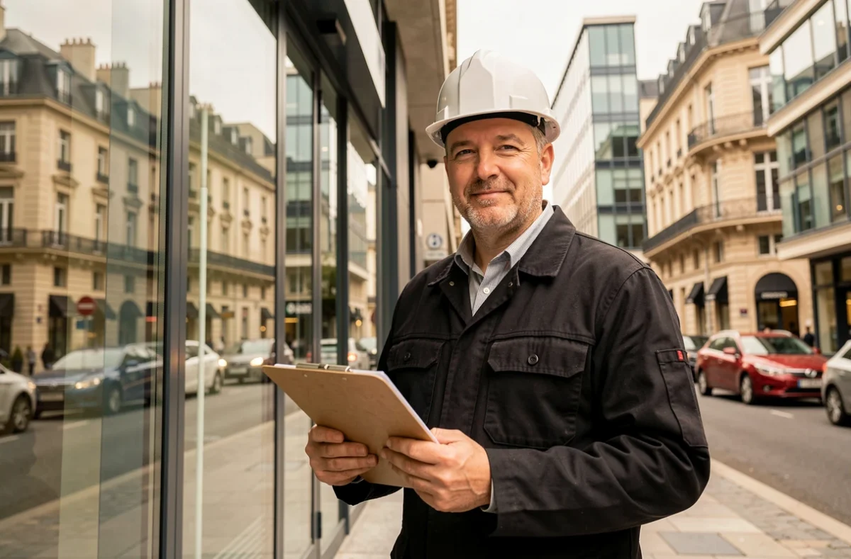 Vitrier de Saint-Hélier Dépannage devant une installation de porte en verre dans le centre-ville de Rennes