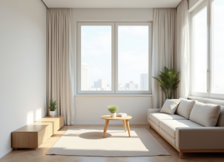 Surface minimale pour une location : Quel est le minimum de m2 à respecter ? Salon minimaliste d'un petit appartement lumineux