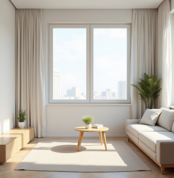 Surface minimale pour une location : Quel est le minimum de m2 à respecter ? Salon minimaliste d'un petit appartement lumineux