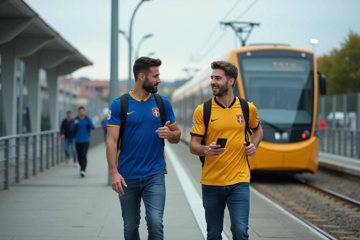Supporters se dirigeant vers le Stade Matmut Atlantique en prenant le tram de Bordeaux