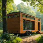 Petite maison sur roues dans la forêt verte ensoleillée