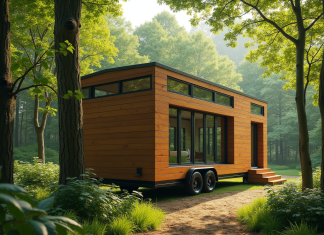 Petite maison sur roues dans la forêt verte ensoleillée