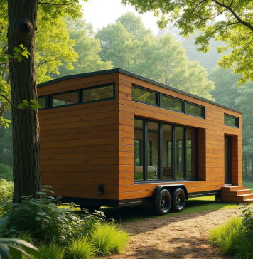Logement atypique : définition, caractéristiques et exemples inspirants Petite maison sur roues dans la forêt verte ensoleillée